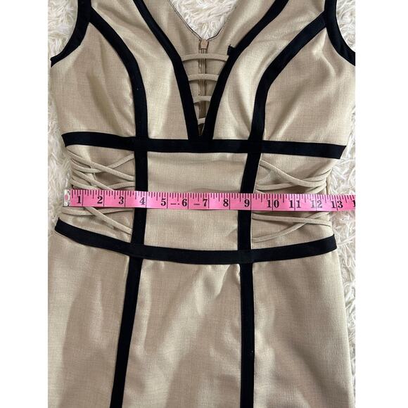 XOXO Women's Size 2 Juniors Size 5/6 Tan Sheath Dress with Black Edging #0278 - Picture 10 of 10